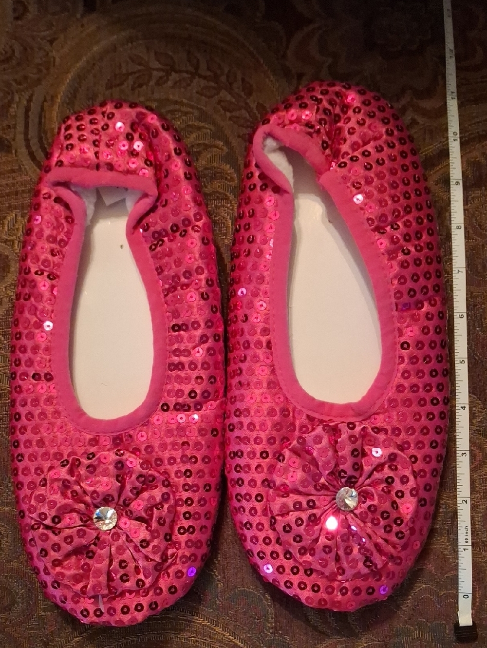 Sequin Pink Ballet Flats with Bow Accent